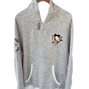 Pittsburgh Penguins CCM NHL Sweatshirt XL Gray 2 Button Pullover Embroidered